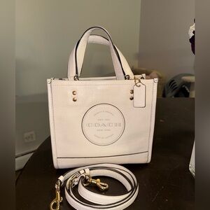 Coach Cream Leather Tote with Gold Accents